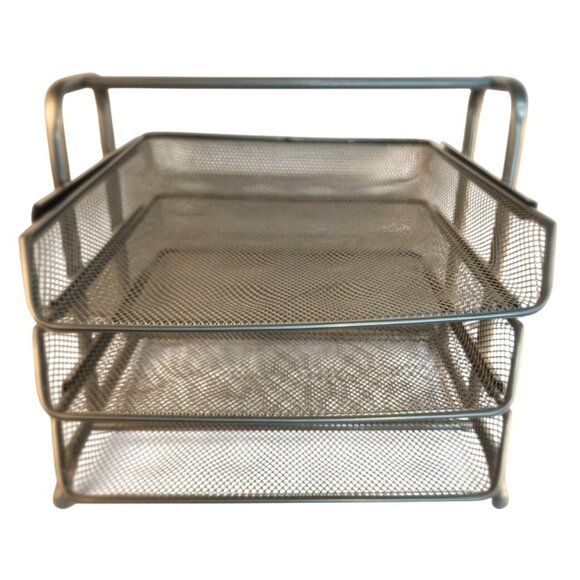Ikea Pull Out 3 Tier Desk Organizer File Tray For Documents Mesh Metal Silver - Picture 1 of 6
